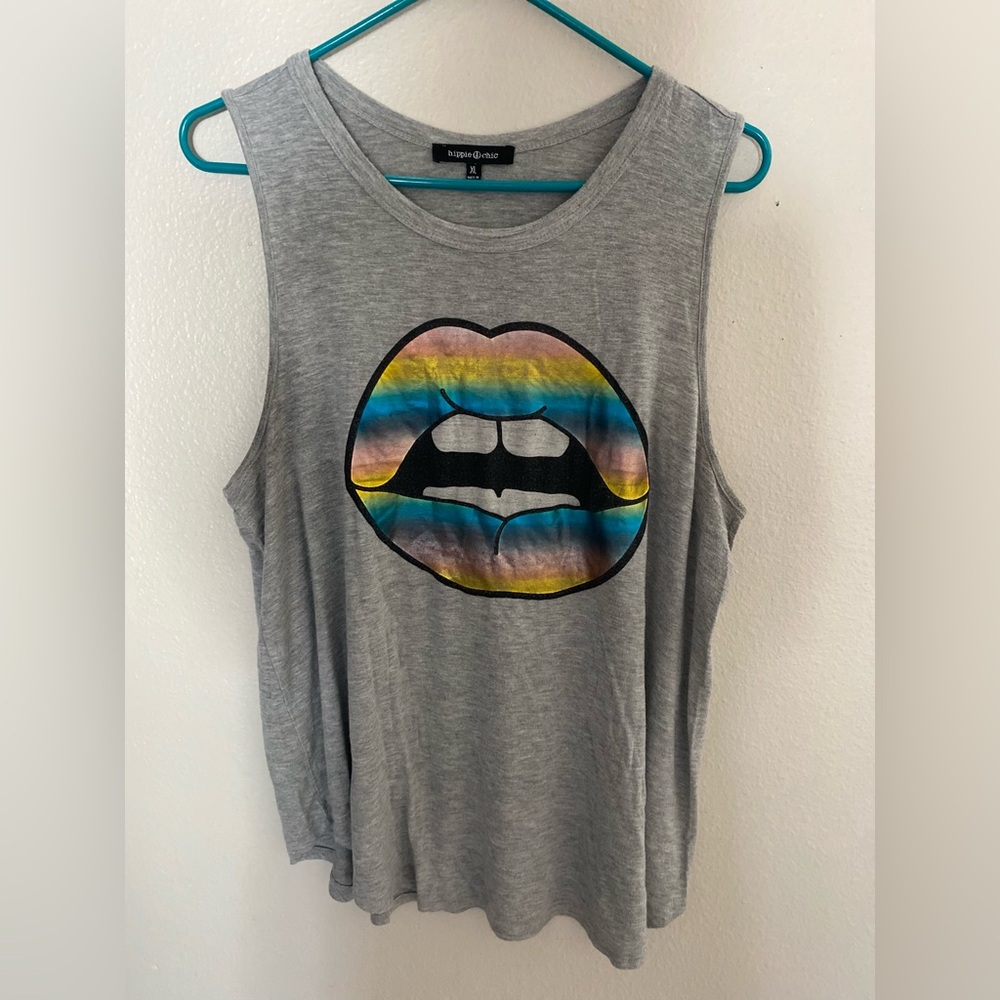 NWOT Hippie Chic Metallic Rainbow Lips Tank Top Size XL